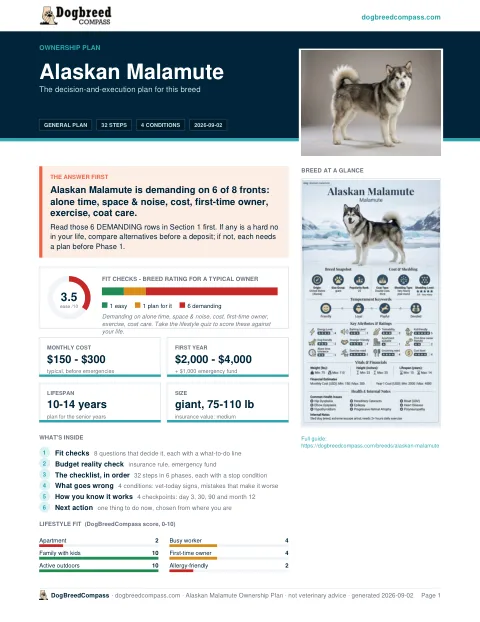 First page of the Alaskan Malamute ownership plan