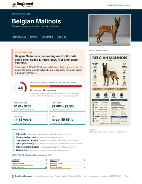 First page of the Belgian Malinois ownership plan