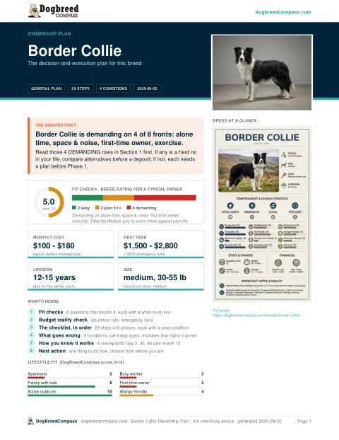 First page of the Border Collie ownership plan