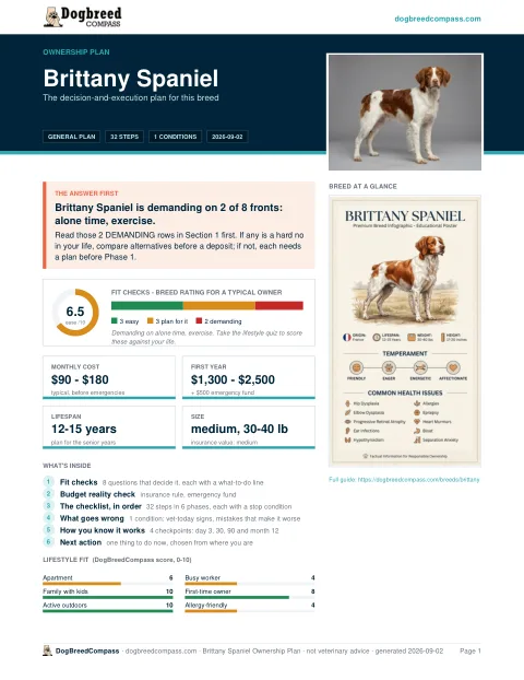 First page of the Brittany Spaniel ownership plan