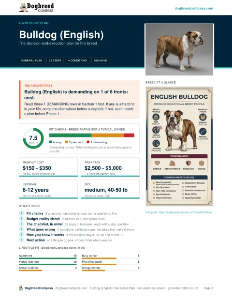 First page of the Bulldog (English) ownership plan