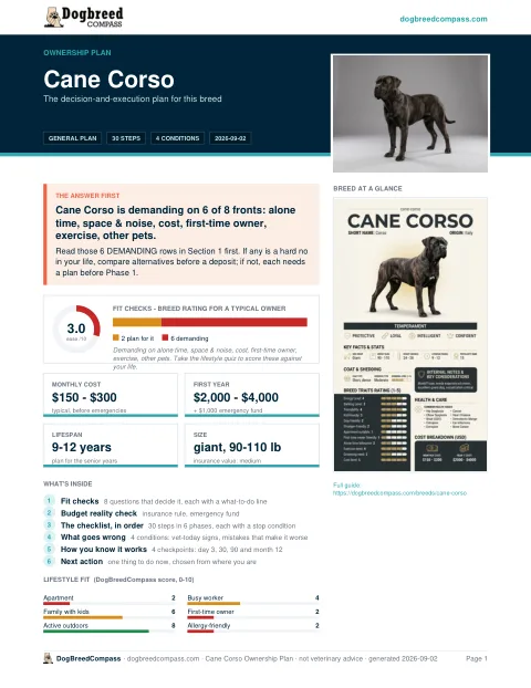 First page of the Cane Corso ownership plan