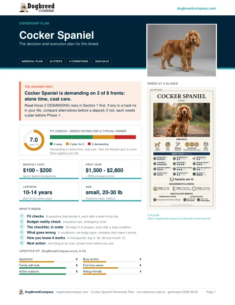 First page of the Cocker Spaniel ownership plan