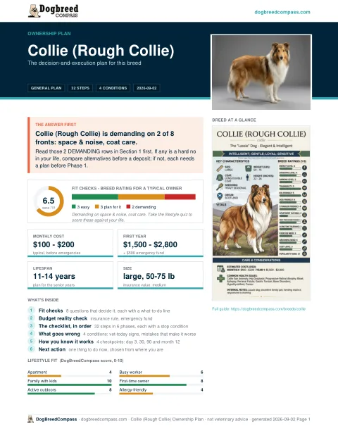 First page of the Collie (Rough Collie) ownership plan