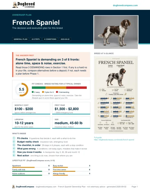 First page of the French Spaniel ownership plan