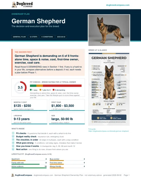 First page of the German Shepherd ownership plan