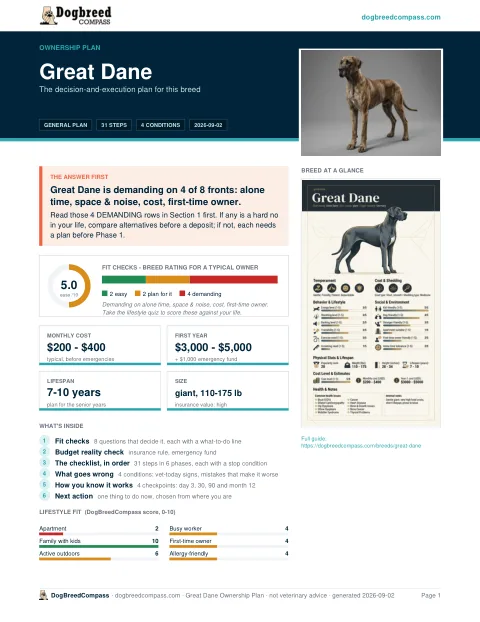 First page of the Great Dane ownership plan