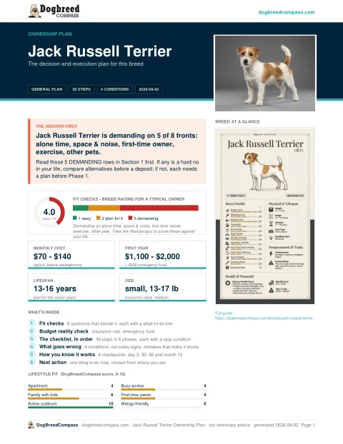 First page of the Jack Russell Terrier ownership plan