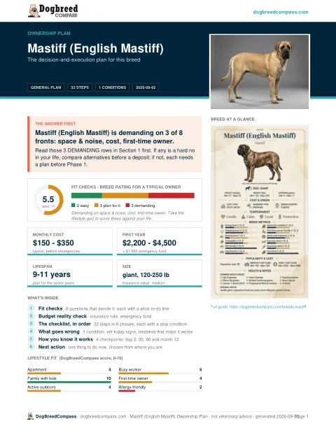 First page of the Mastiff (English Mastiff) ownership plan