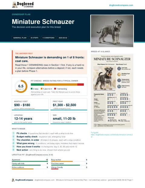 First page of the Miniature Schnauzer ownership plan