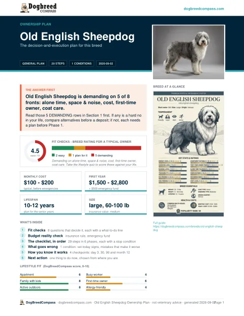 First page of the Old English Sheepdog ownership plan