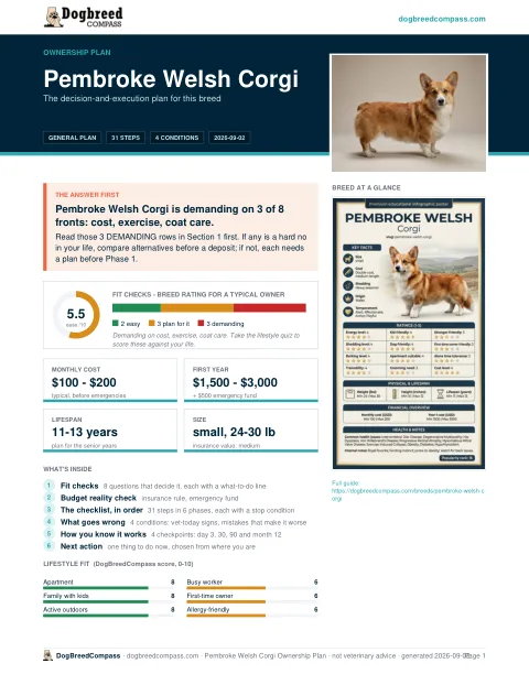 First page of the Pembroke Welsh Corgi ownership plan