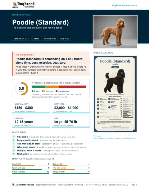 First page of the Poodle (Standard) ownership plan