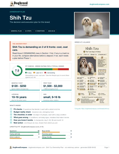 First page of the Shih Tzu ownership plan