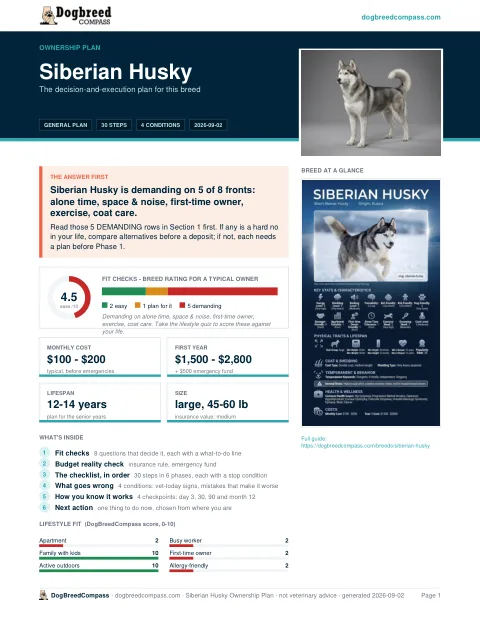 First page of the Siberian Husky ownership plan