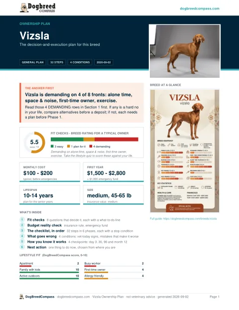 First page of the Vizsla ownership plan