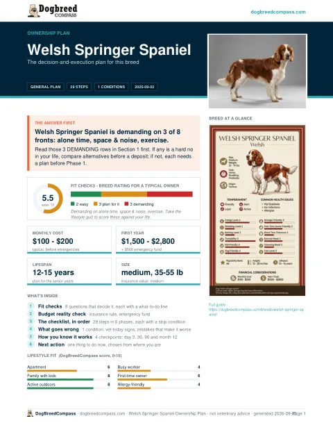 First page of the Welsh Springer Spaniel ownership plan